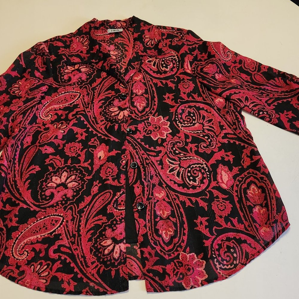 CB  Petite Career, red and black blouse. Great condition